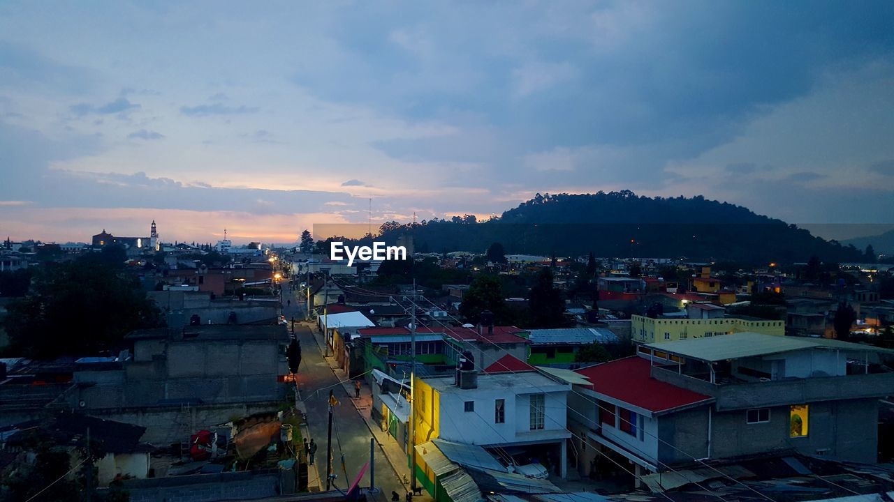 High angle view of townscape against sky