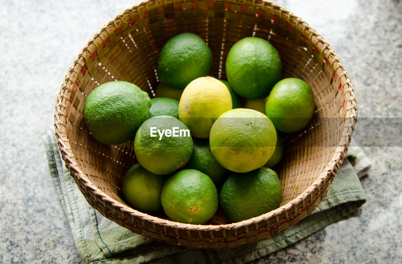 High angle view of fruits in basket