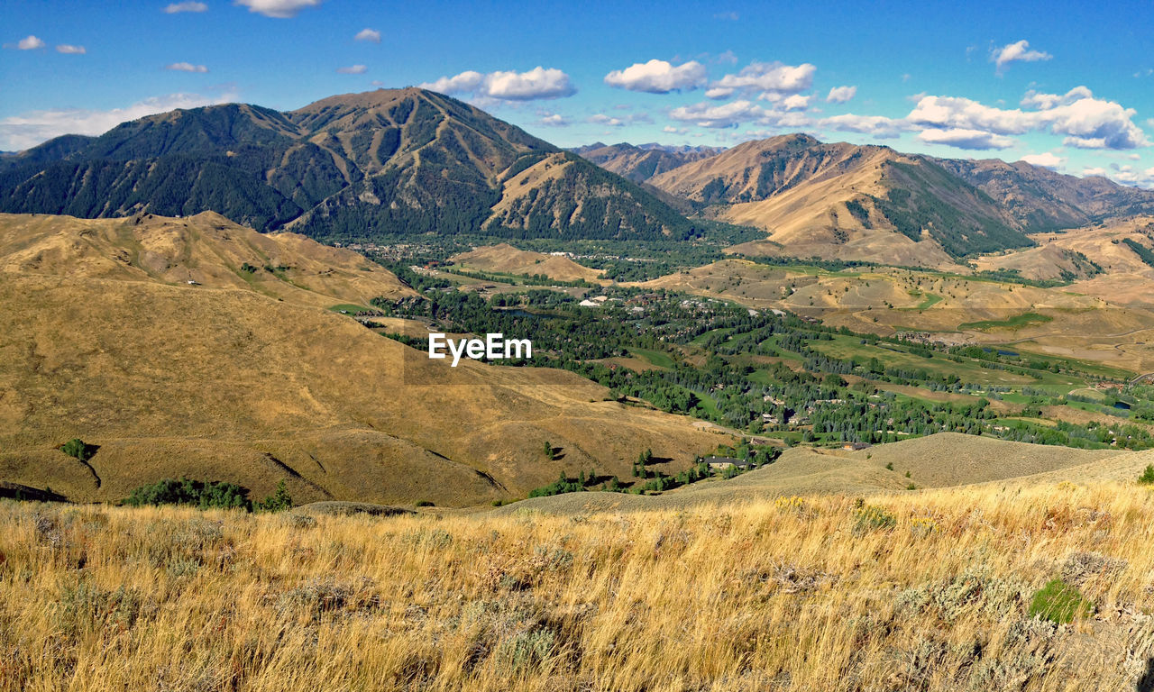 SCENIC VIEW OF LAND AND MOUNTAINS AGAINST SKY