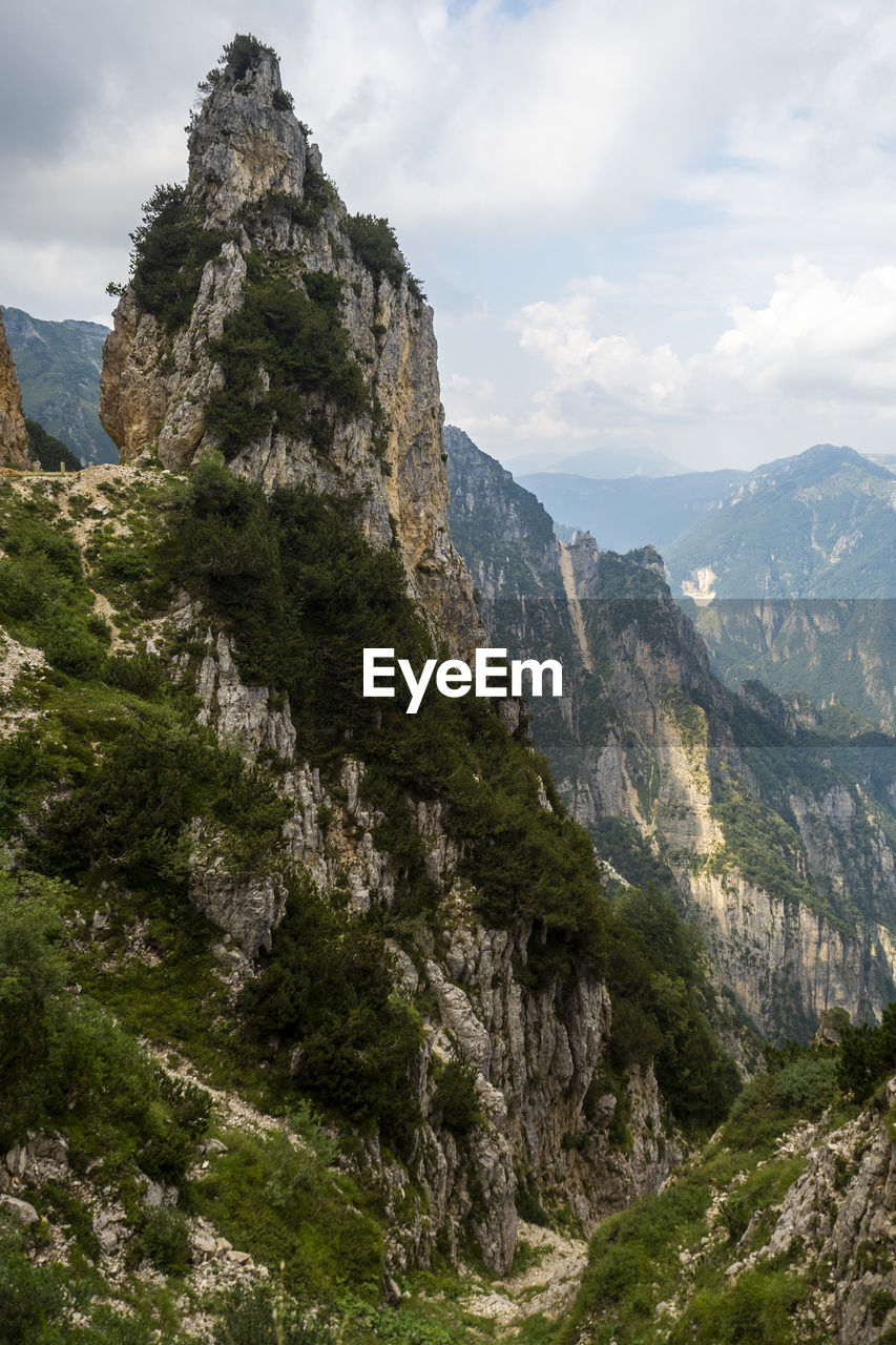 Scenic view of rocky mountains against sky