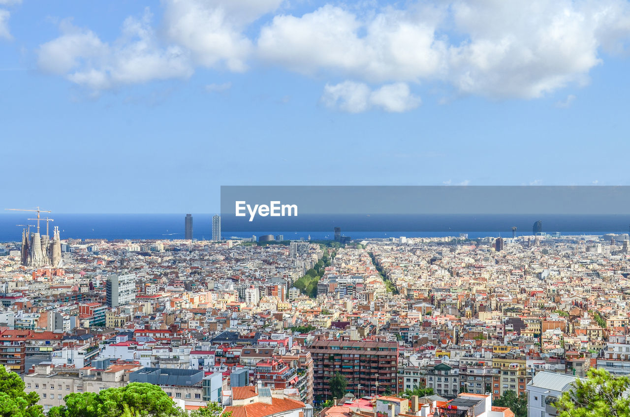 The view from the hill of three crosses to the  new town of spanish barcelona. 