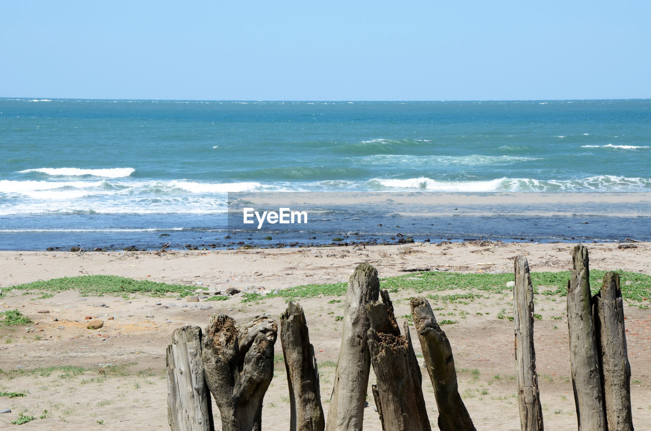Scenic view of sea against clear sky