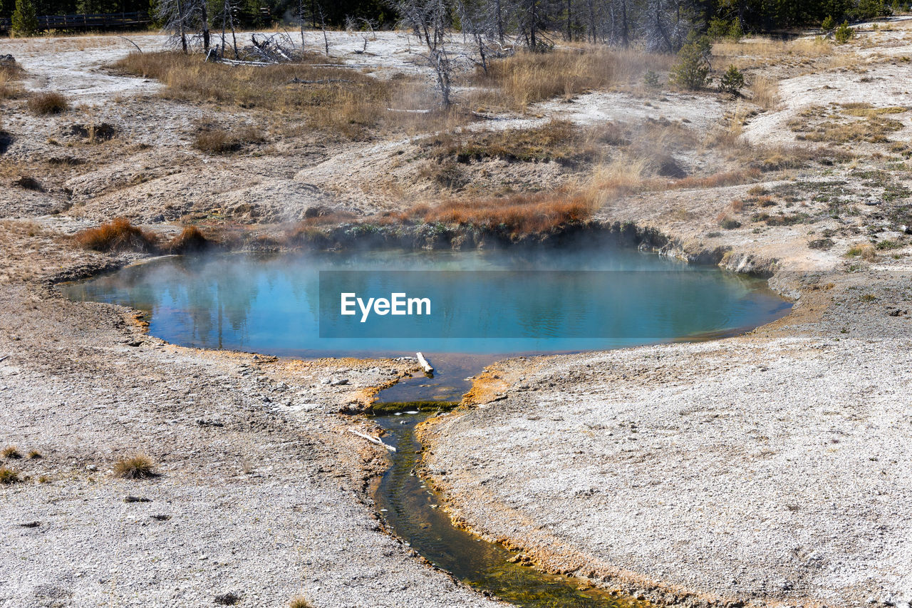 Brilliant blue thermal pool in west thumb basin in yellowstone national park