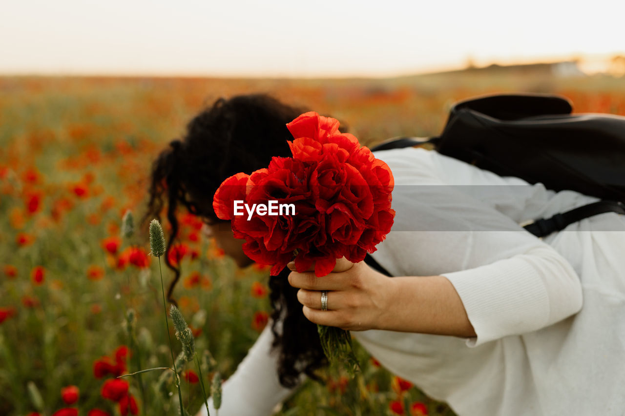 Woman picking poppies