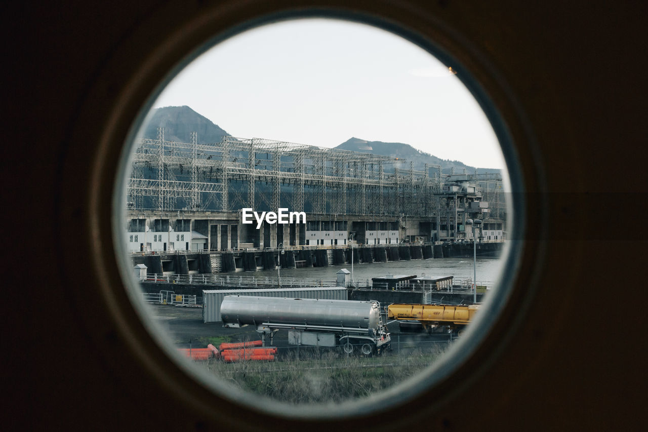 The bonneville dam near cascades locks in oregon seen through a window