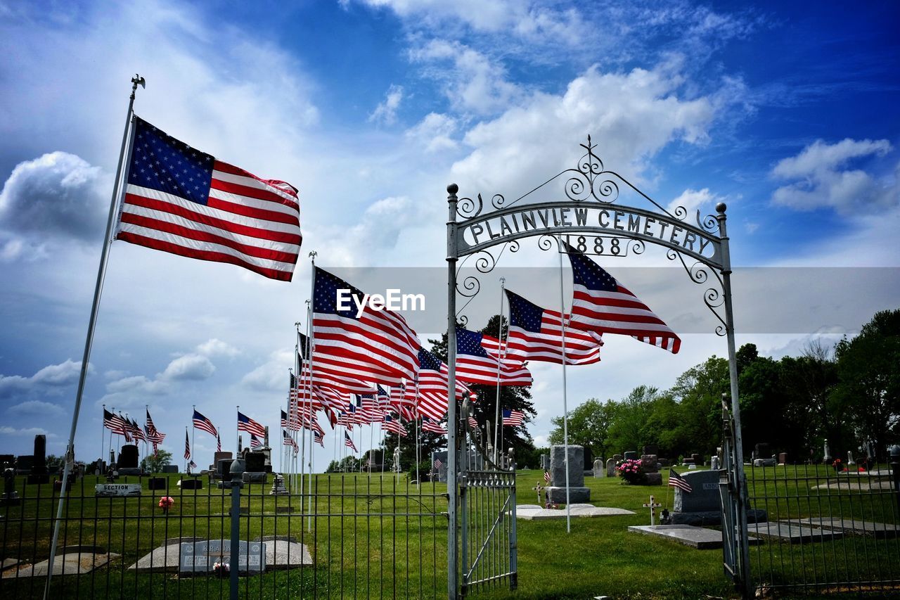 American flags at cemetery