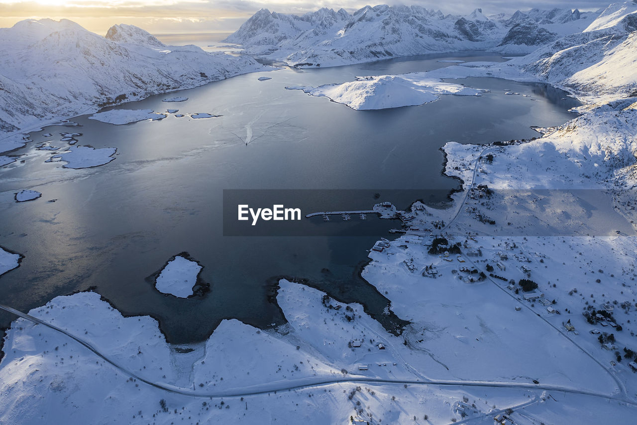 Aerial view of mountains during winter