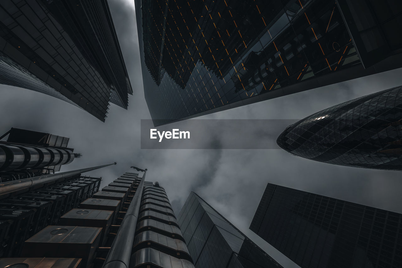 Low angle view of skyscrapers against sky