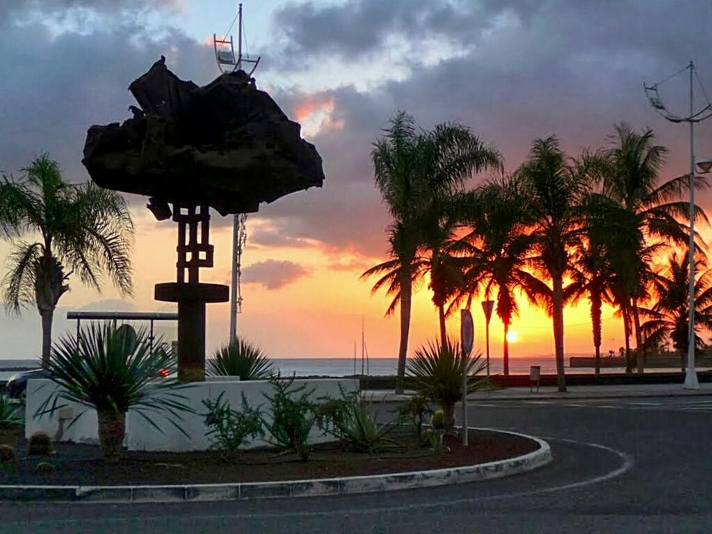 SILHOUETTE OF PALM TREES AGAINST CLOUDY SKY