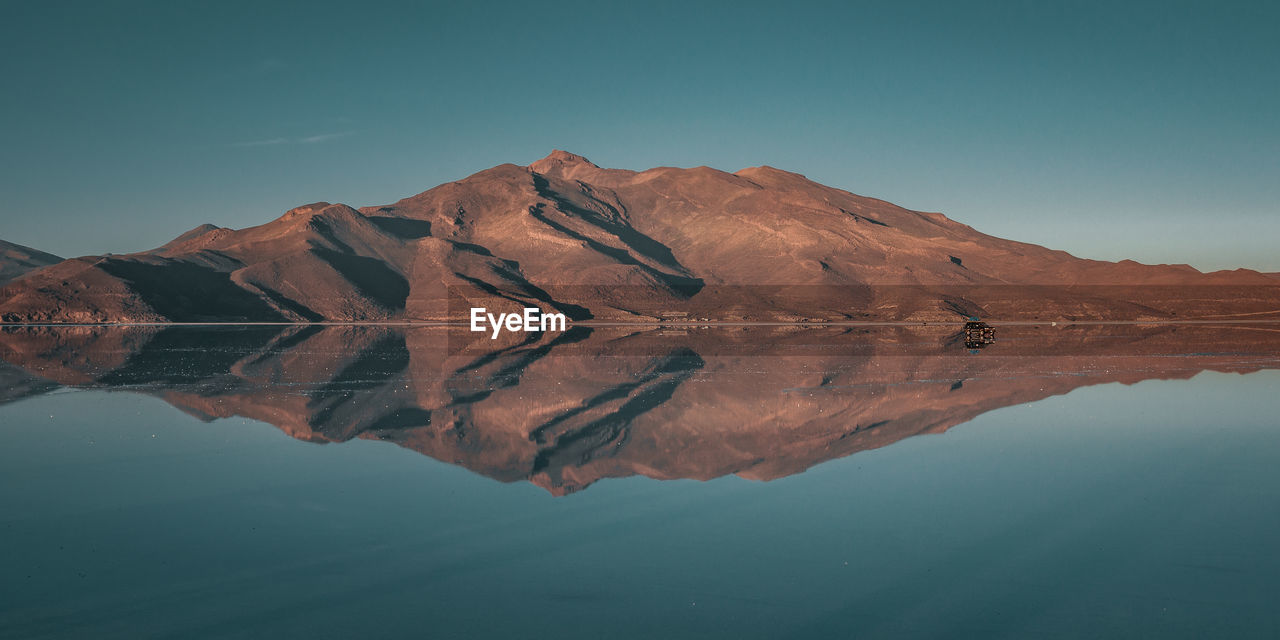 Reflection of mountain in lake against sky