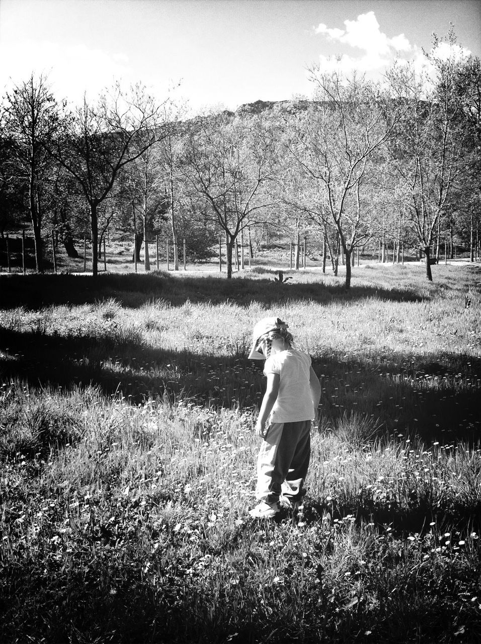 Rear view of girl standing on landscape