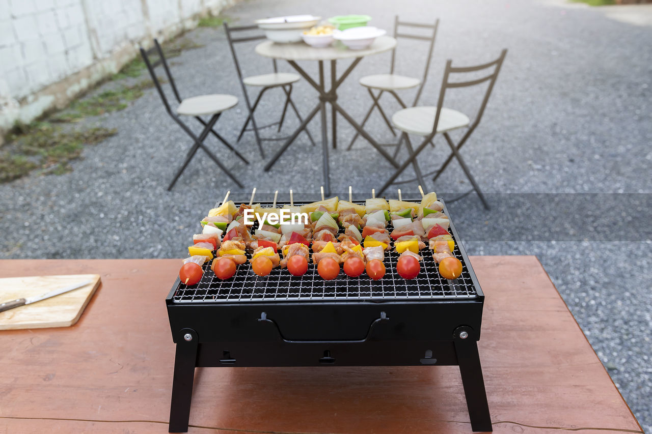 high angle view of fruits in tray on table