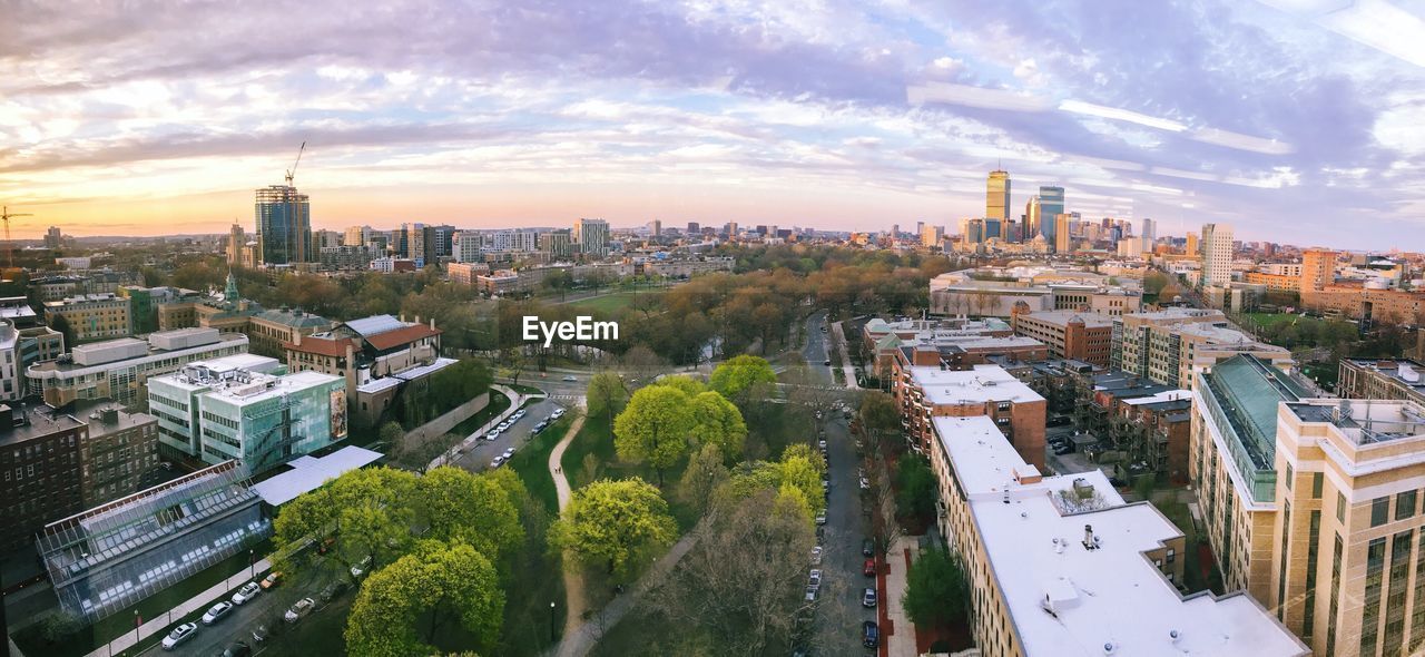 High angle view of cityscape against sky