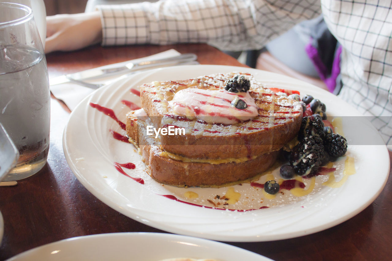 Close-up of french toast served on table