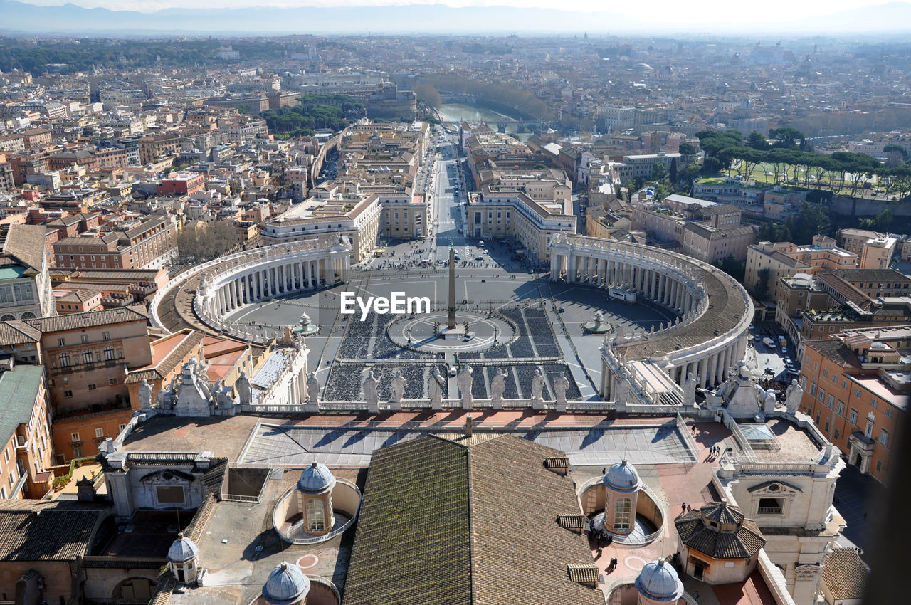 Aerial view of the saint peter's square in vatican city from the dome of the basilica