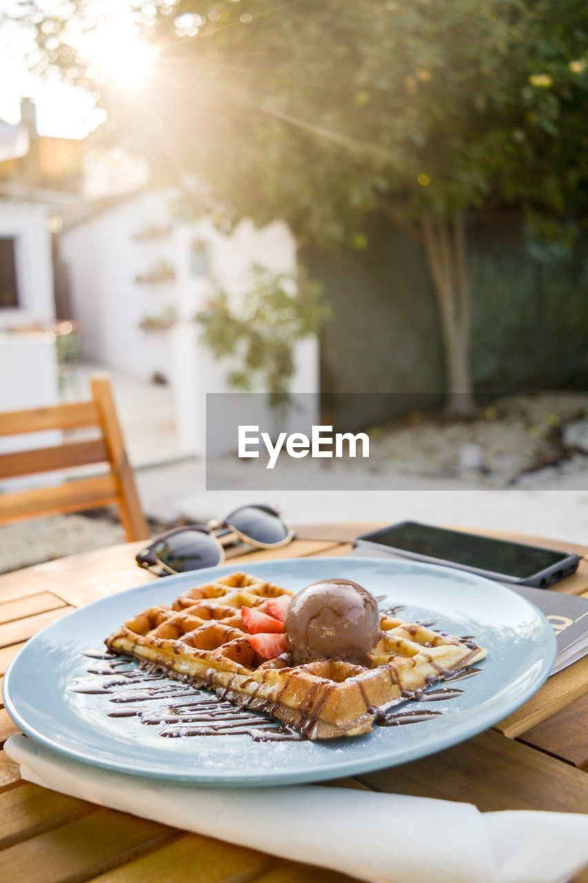 Close-up of breakfast served on table