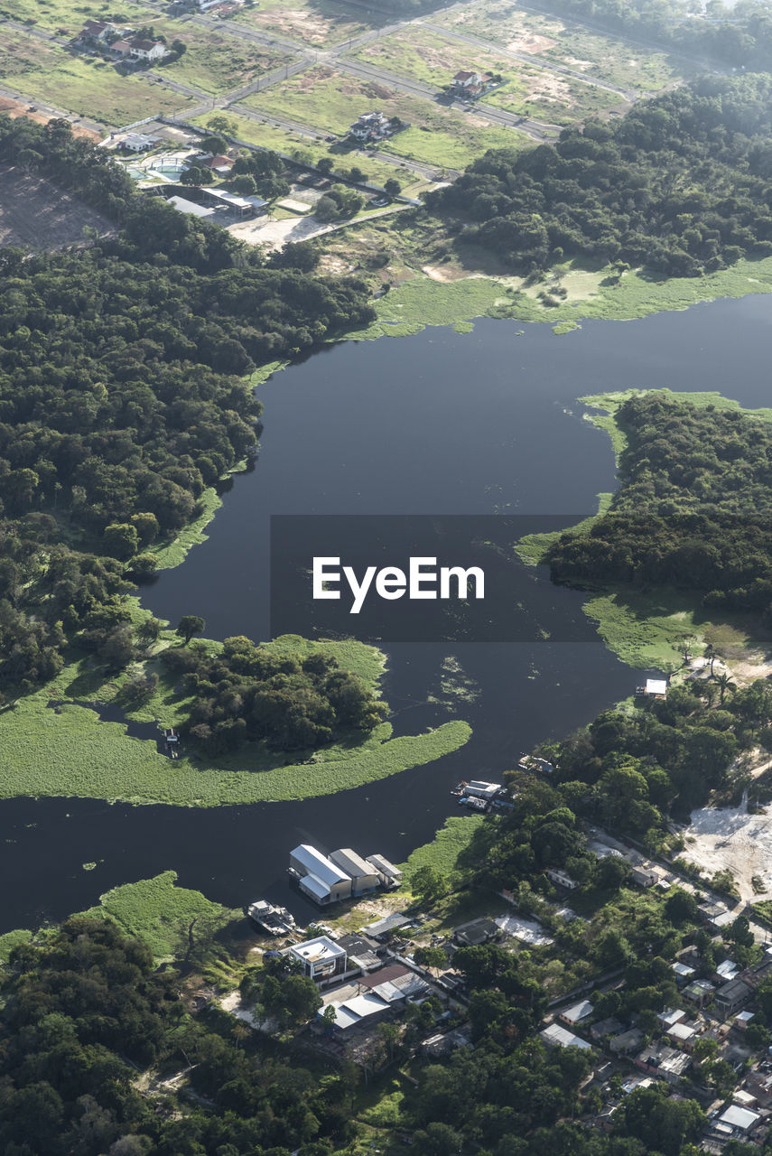 Beautiful aerial view to flooded rainforest and river