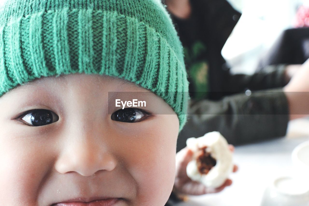 Portrait of boy wearing knit hat