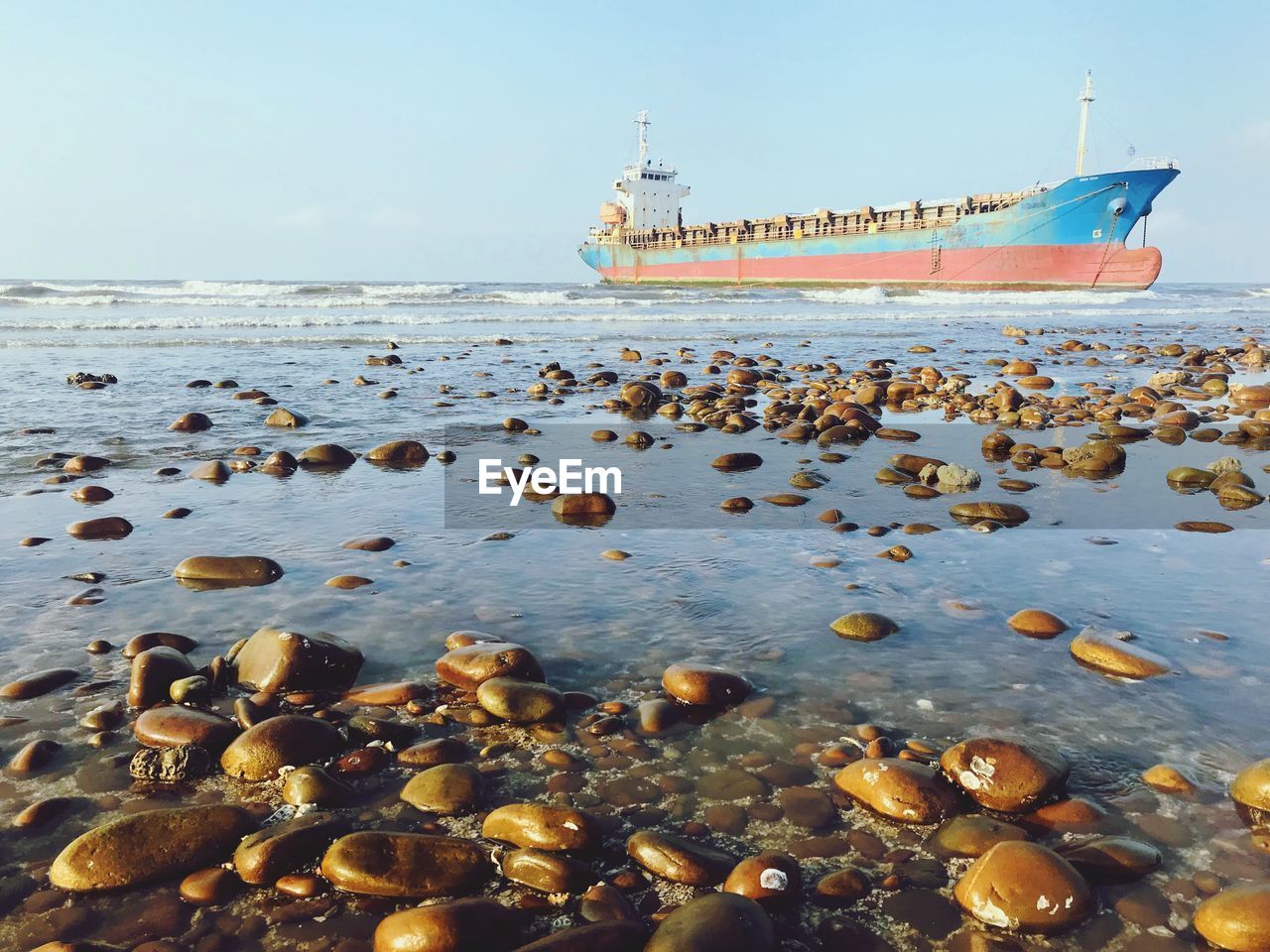 View of ship on sea against sky