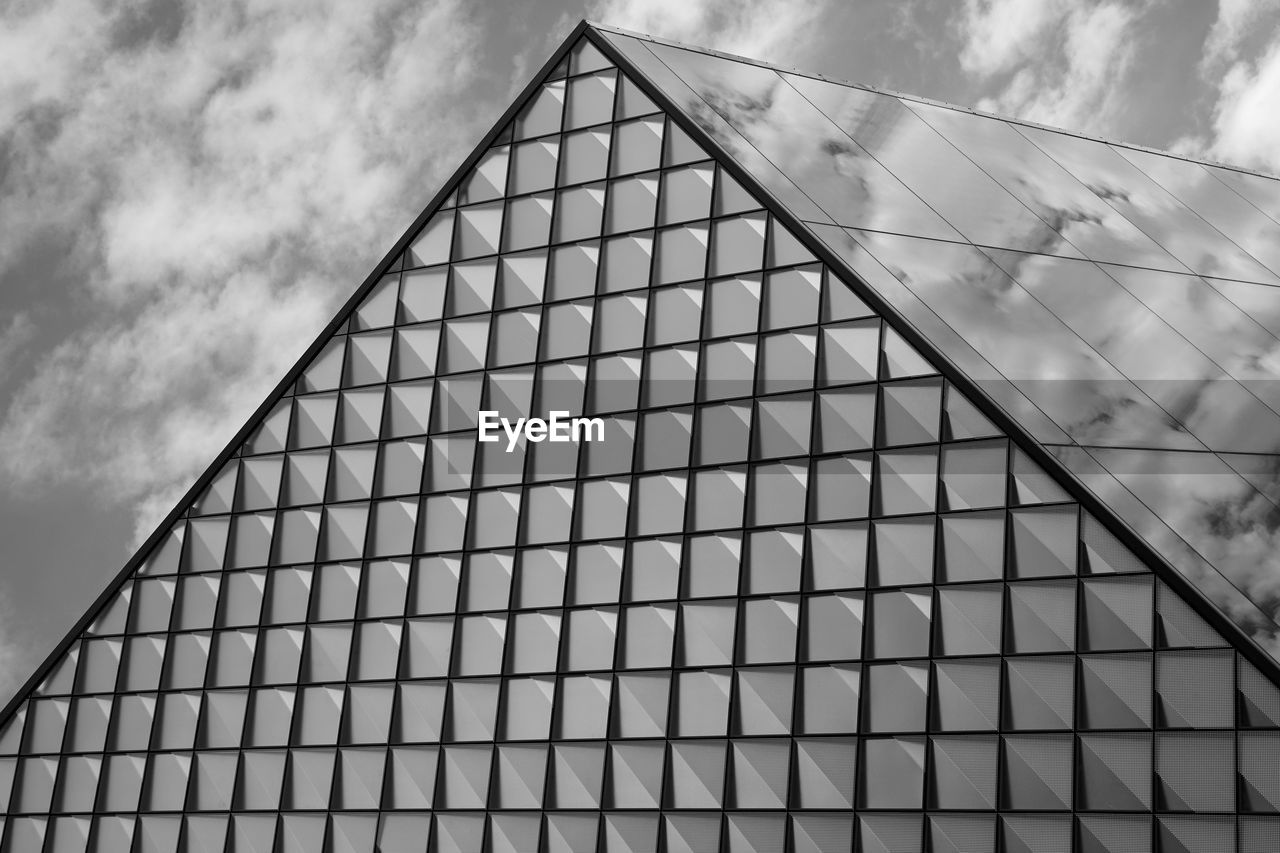 Low angle view of modern building against sky