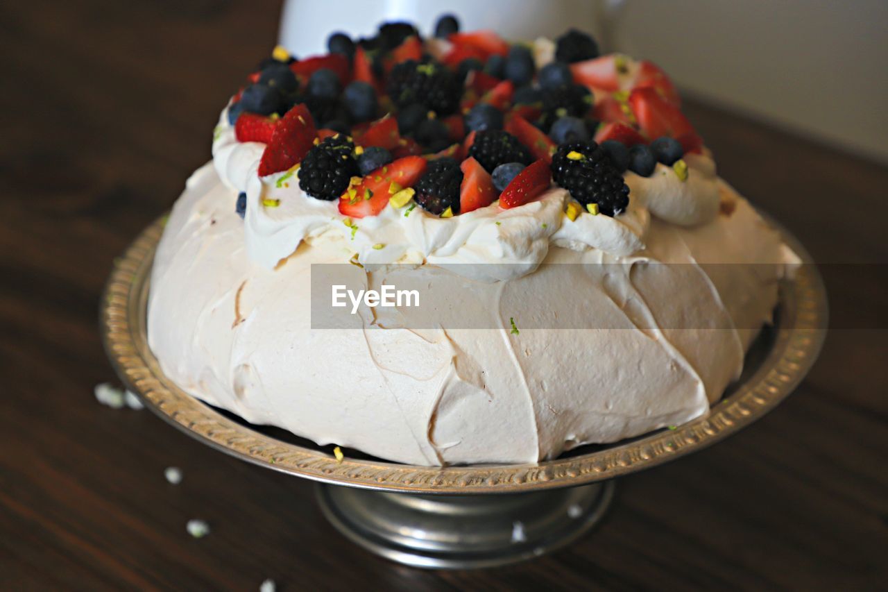 High angle view of cake on table