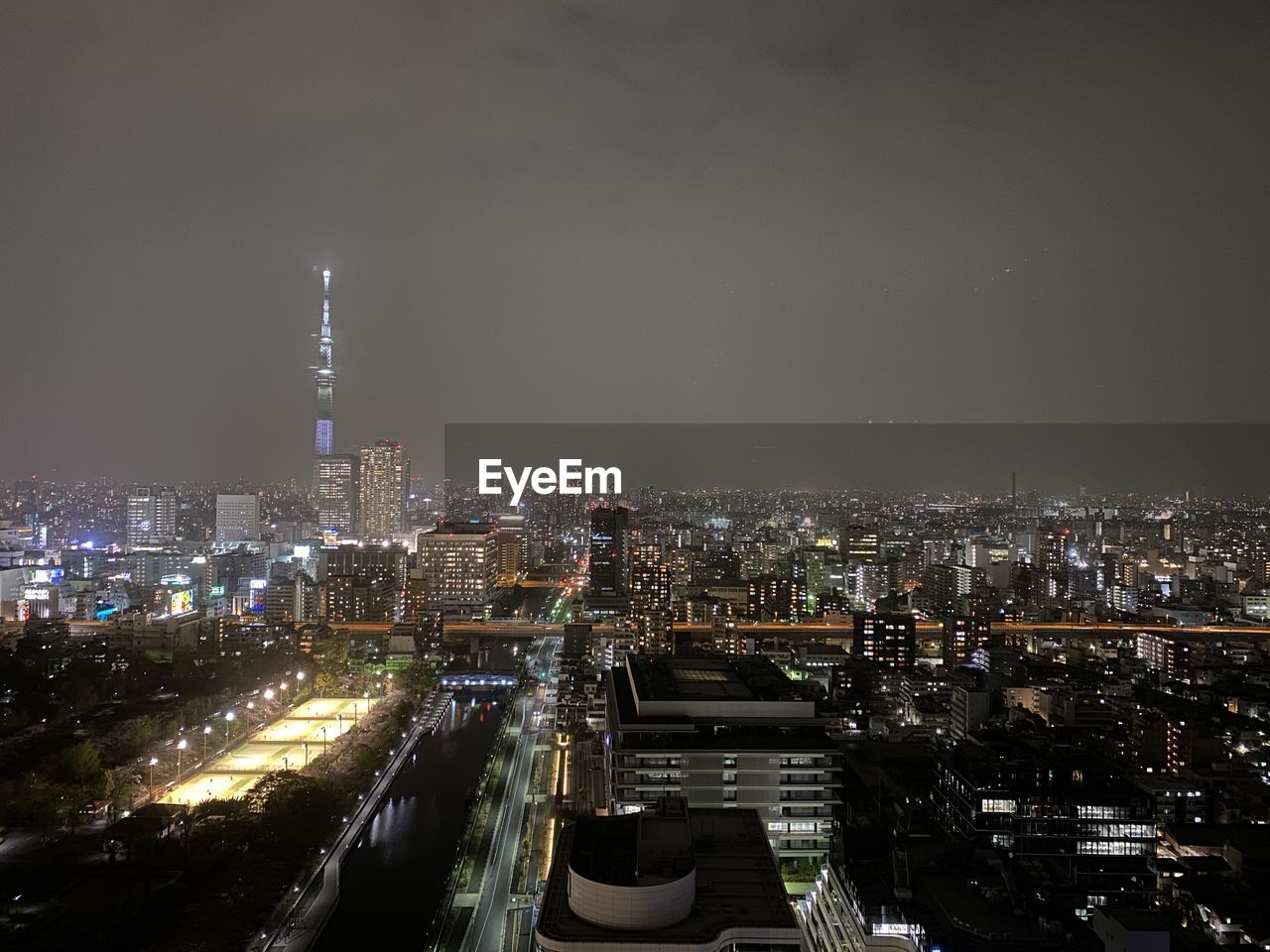 The night sky and the illuminated cityscape of tokyo