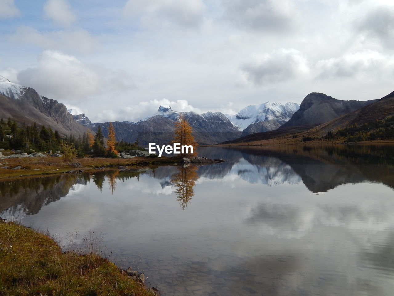 Scenic view of lake and mountains against sky. the picture is taken at ptarmigan lake, banff n.p.