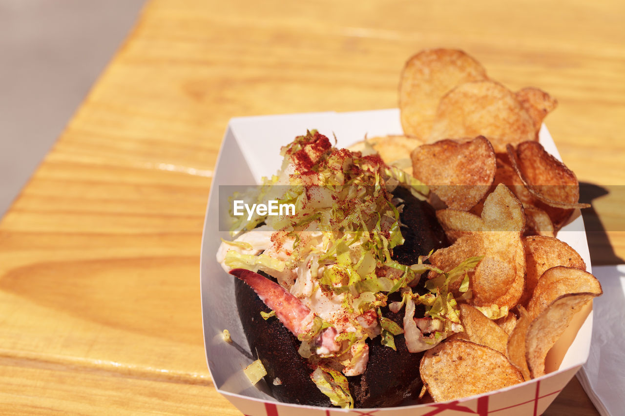 Close-up of food in box on table