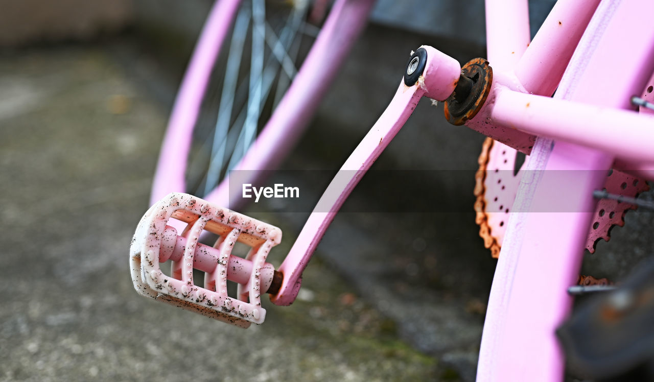 pink, bicycle, vehicle, wheel, red, transportation, day, close-up, purple, outdoors, sports, no people, sports equipment