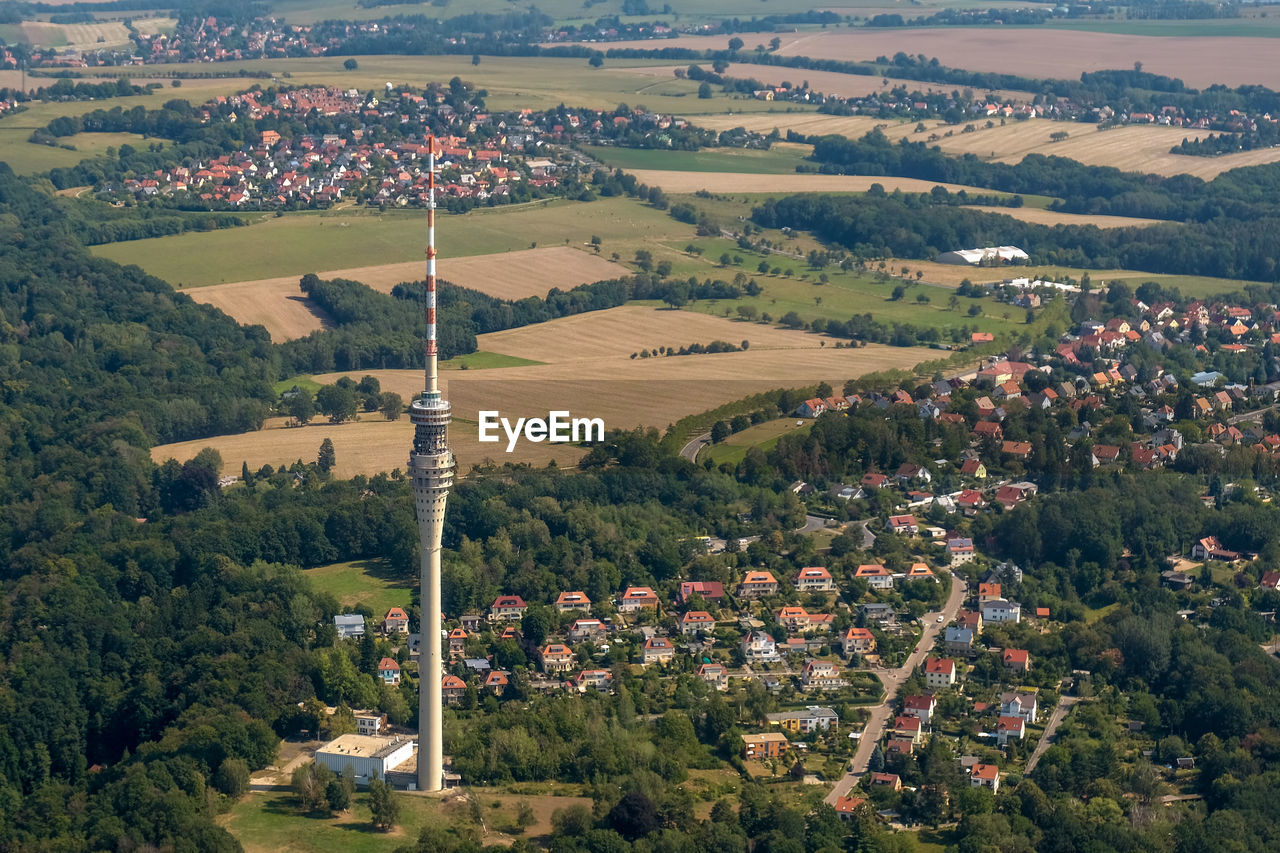 High angle view of townscape/ fernsehturm dresden / tv tower dresden 