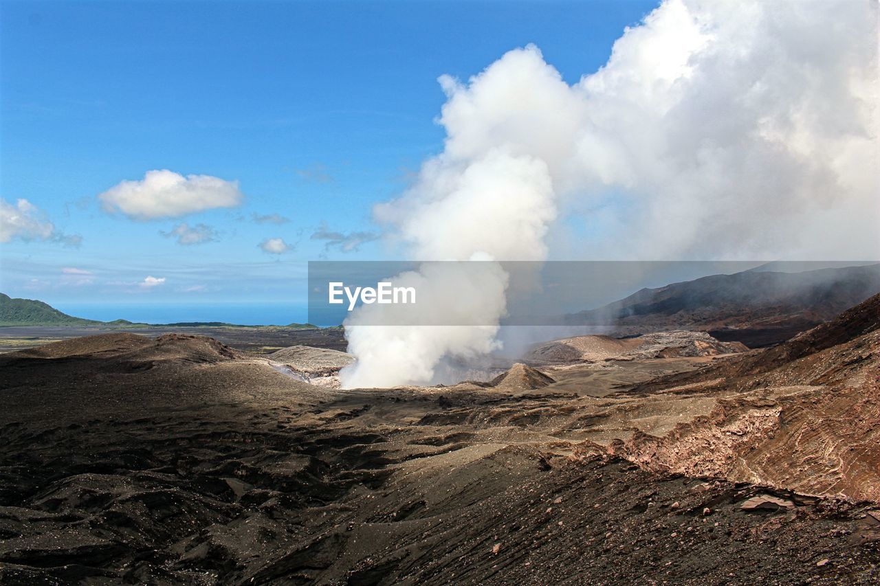 Panoramic view of volcanic landscape against sky on mount marin, ambrym island,vanuatu