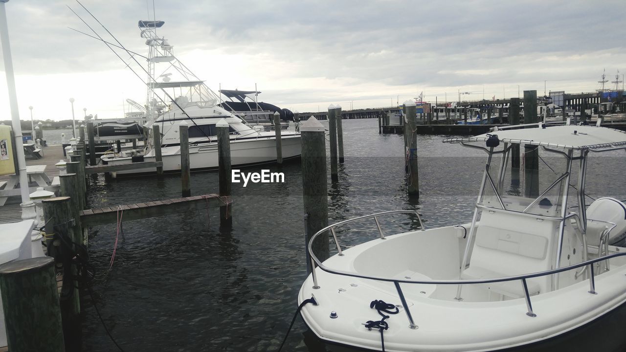 BOATS MOORED IN HARBOR