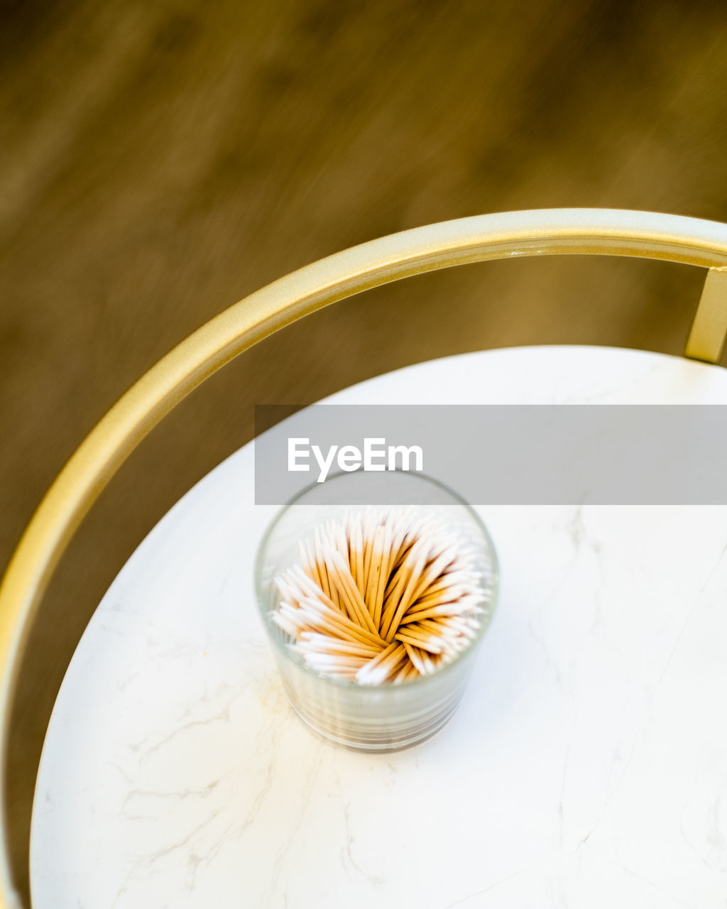 High angle view of cotton swabs on table