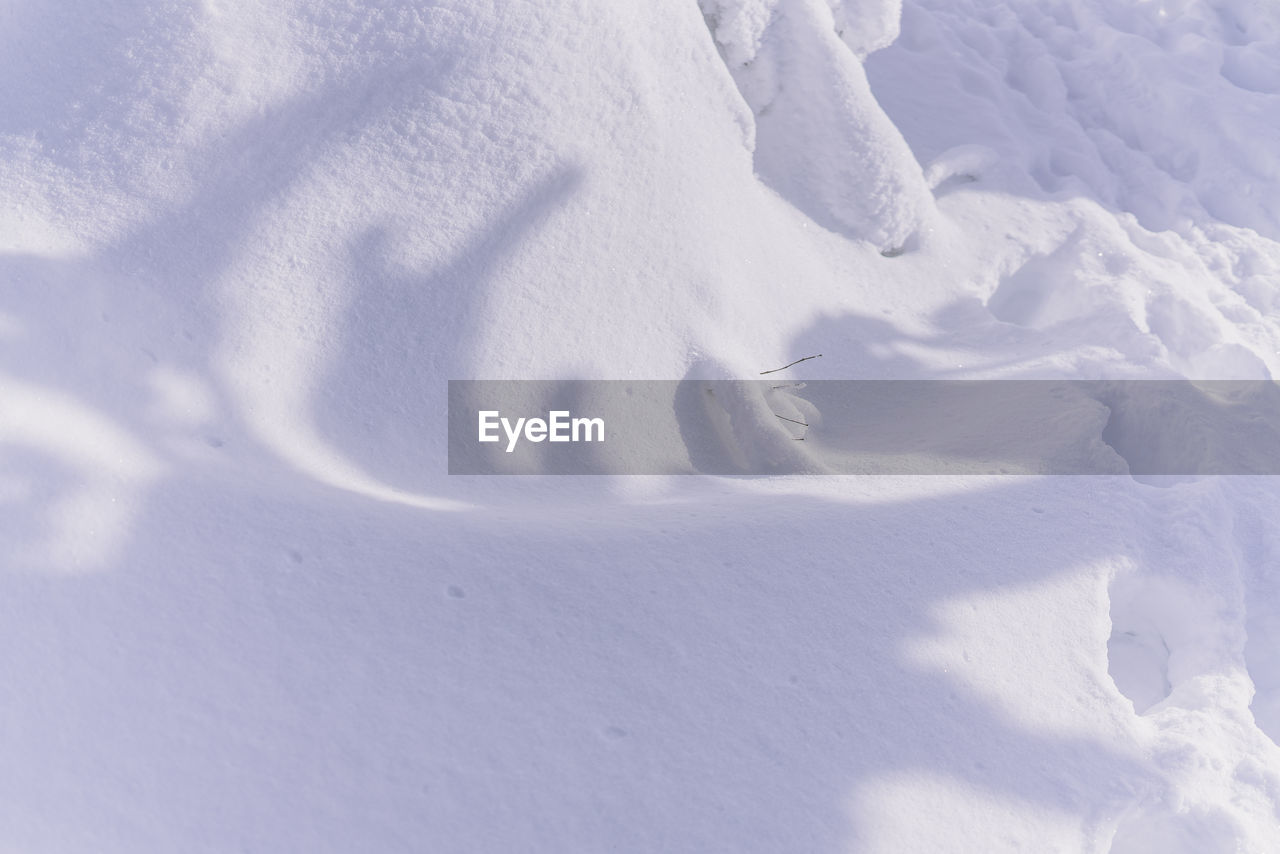 HIGH ANGLE VIEW OF SNOW COVERED LAND ON MOUNTAIN
