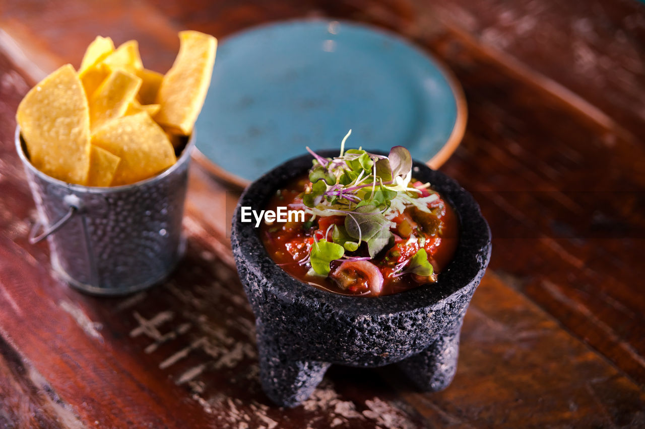 Close-up of food on table