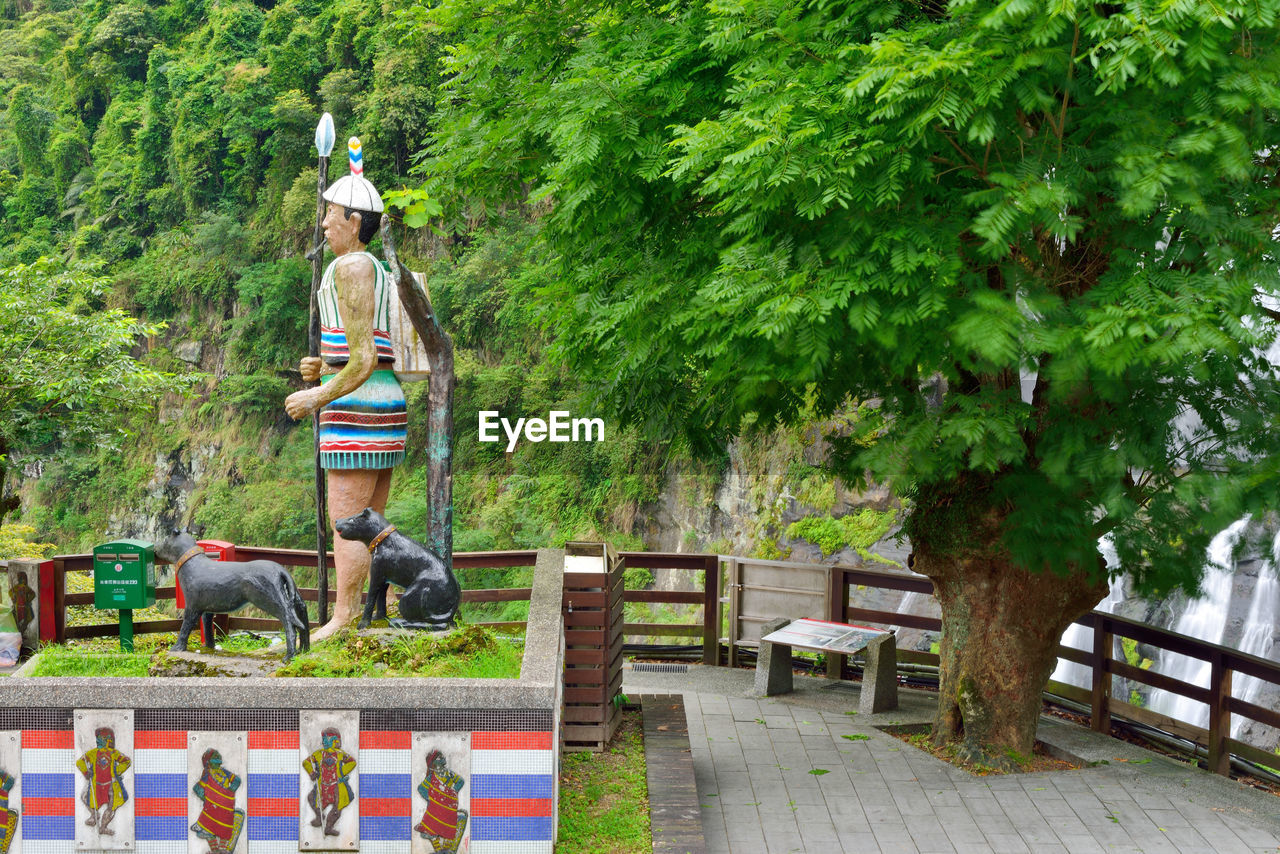 MAN WITH TEXT ON TREE IN FOREGROUND