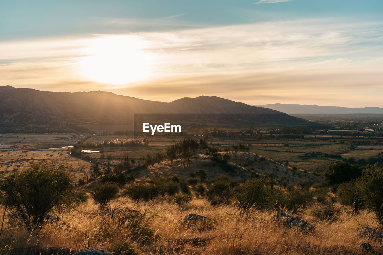 Scenic view of field against sky during sunset