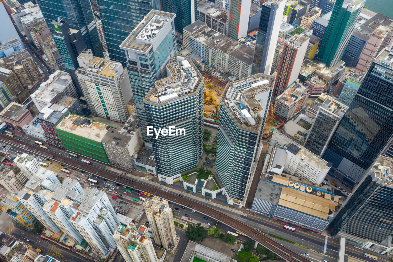 Aerial view of modern buildings in city