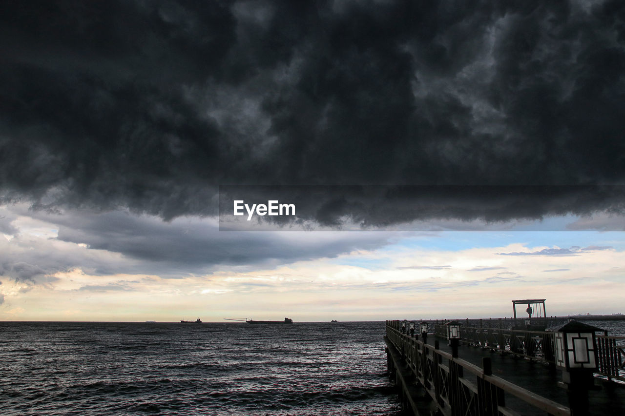 PANORAMIC VIEW OF SEA AGAINST STORM CLOUDS