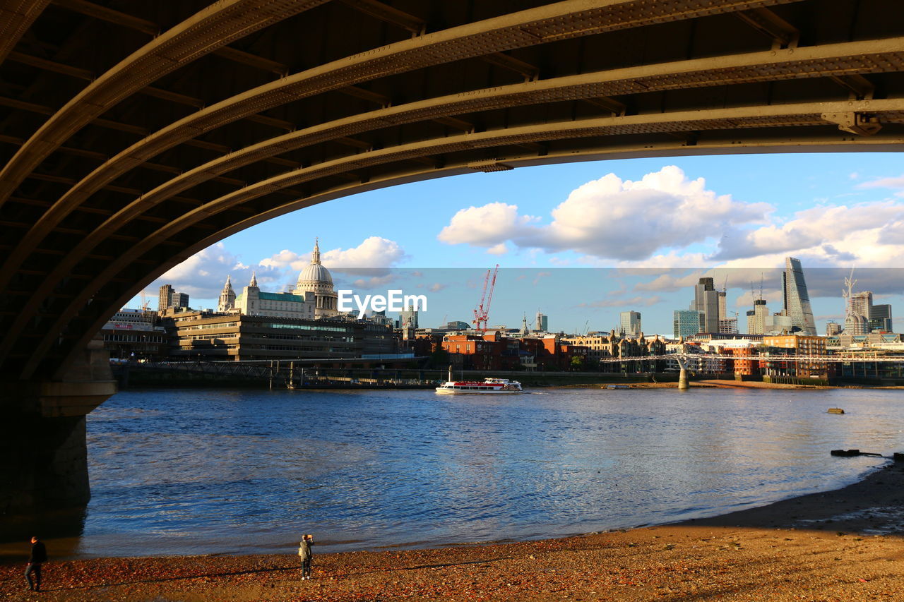 CITY BY RIVER AGAINST SKY