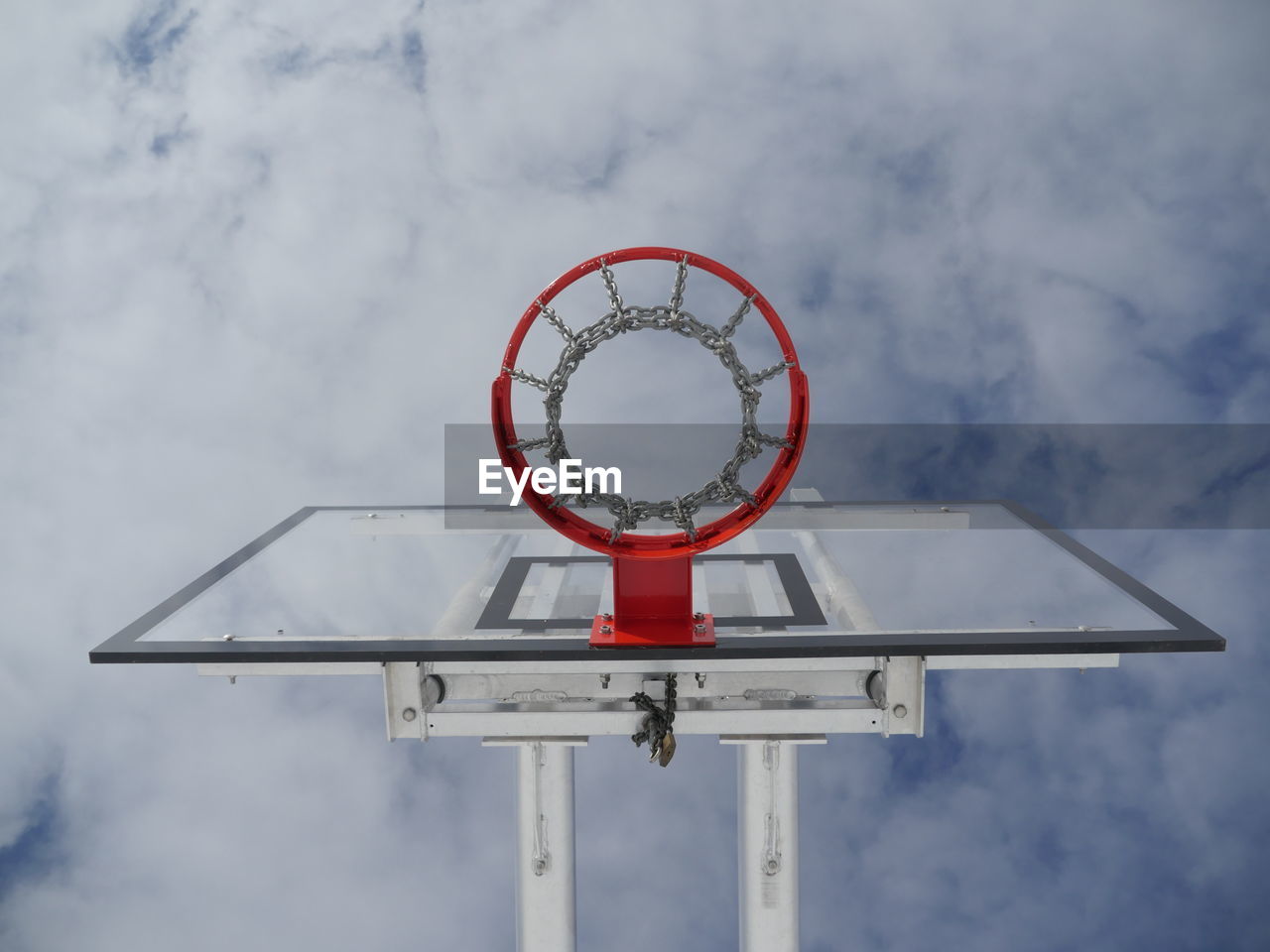 Low angle view of basketball hoop against sky