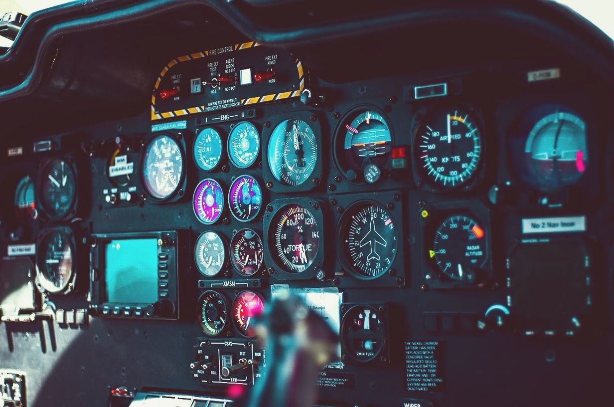 Close-up of airplane dashboard