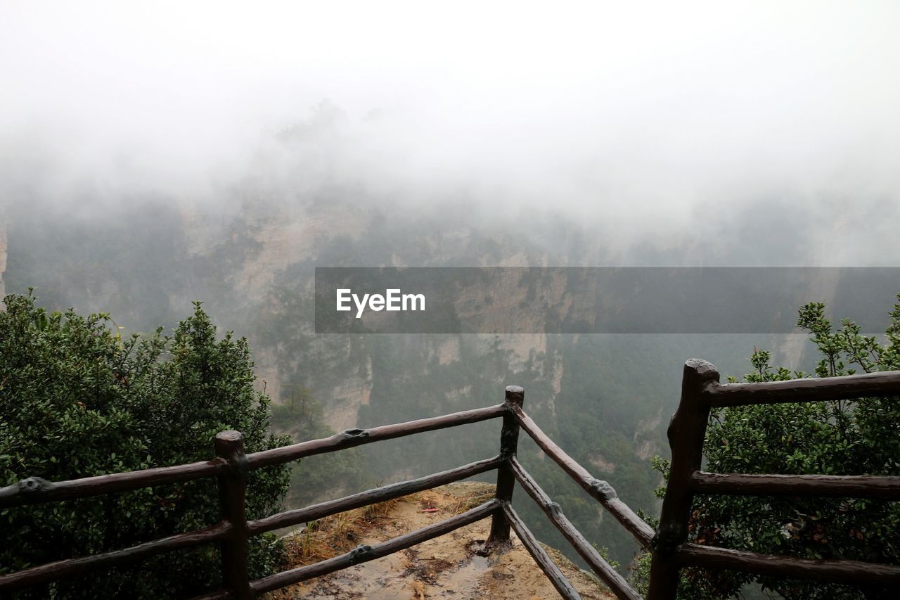 Scenic view of trees and mountains against sky