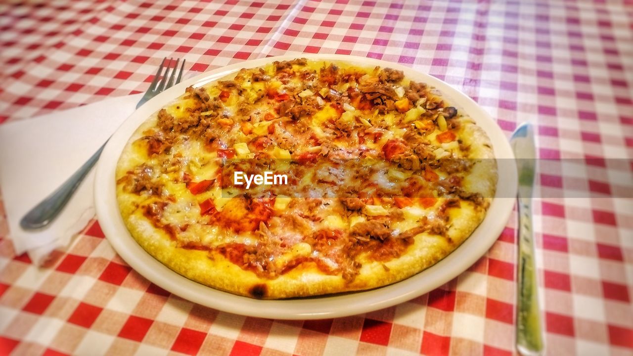 Close-up of pizza on table