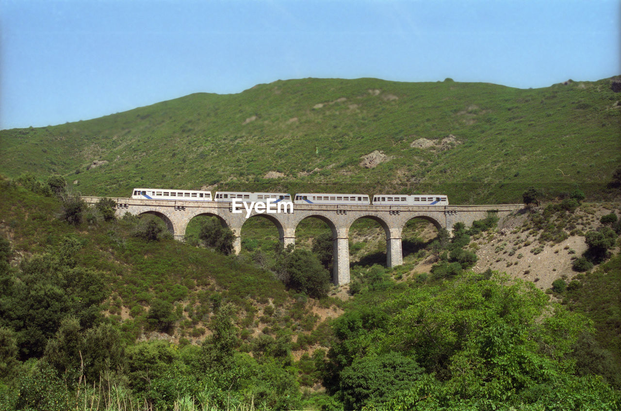 Passenger train near vivario at corse island.