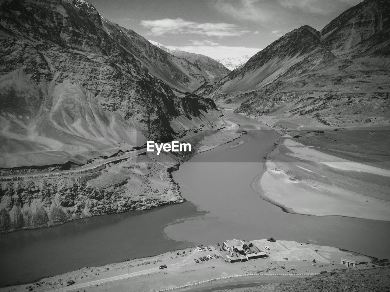 Scenic view of mountains against sky during winter