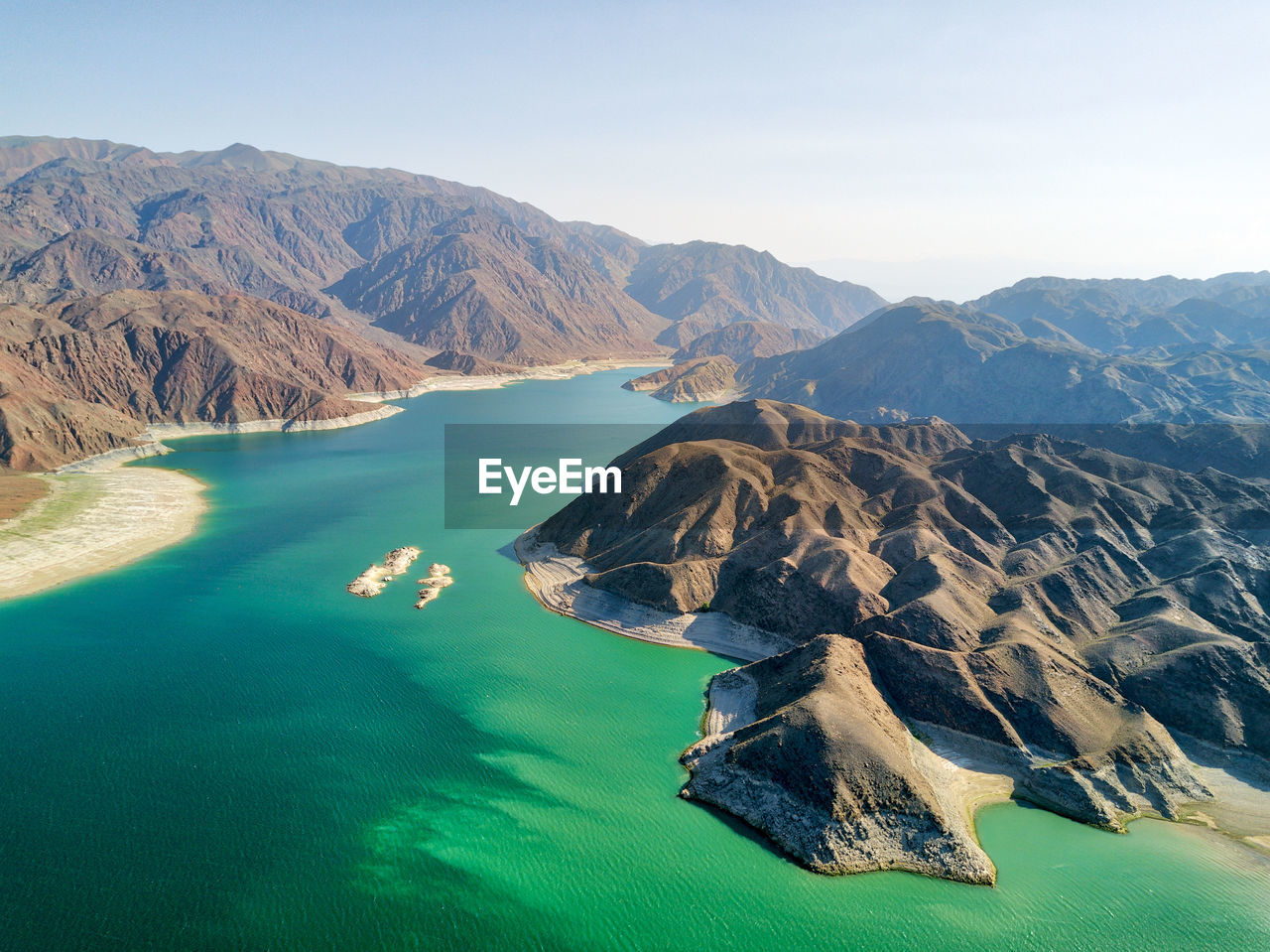 High angle view of sea and mountains