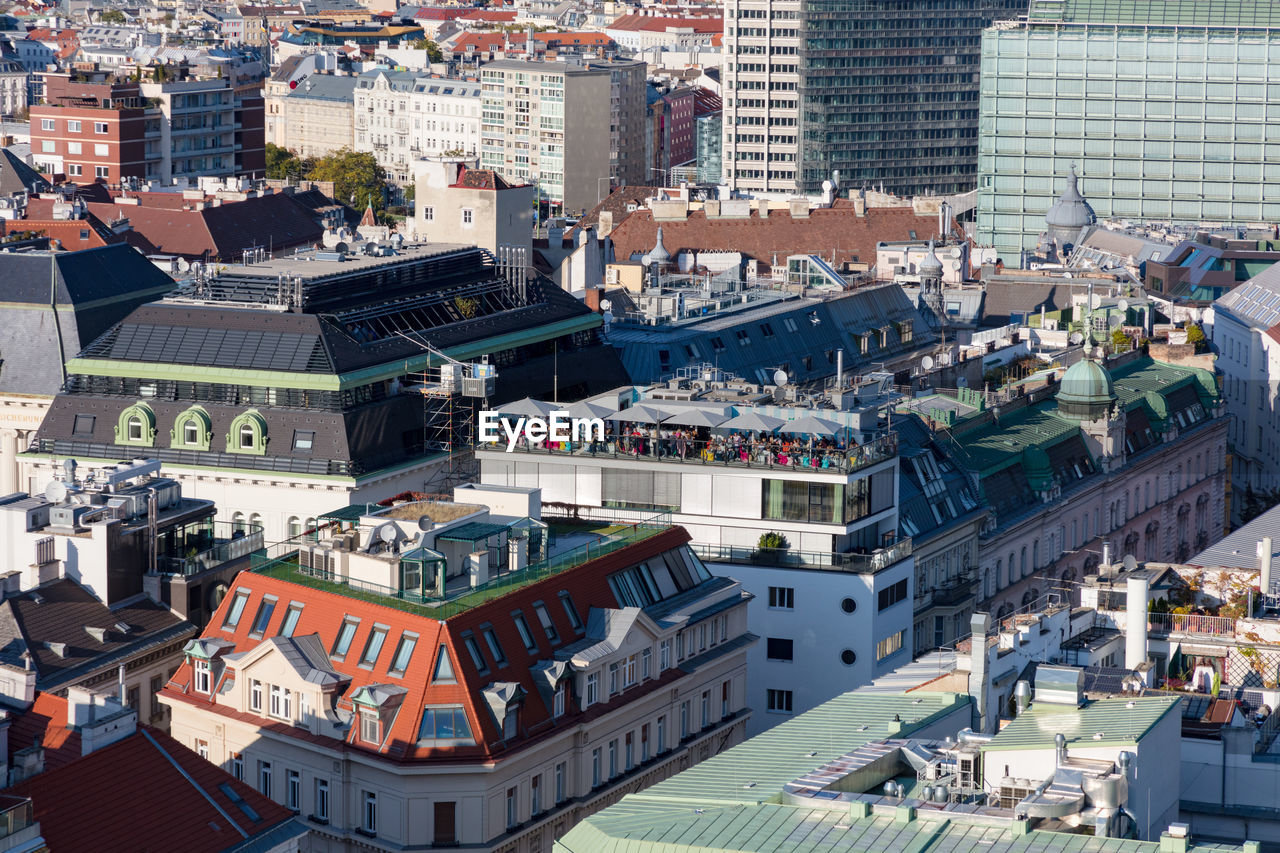 High angle view of buildings in city