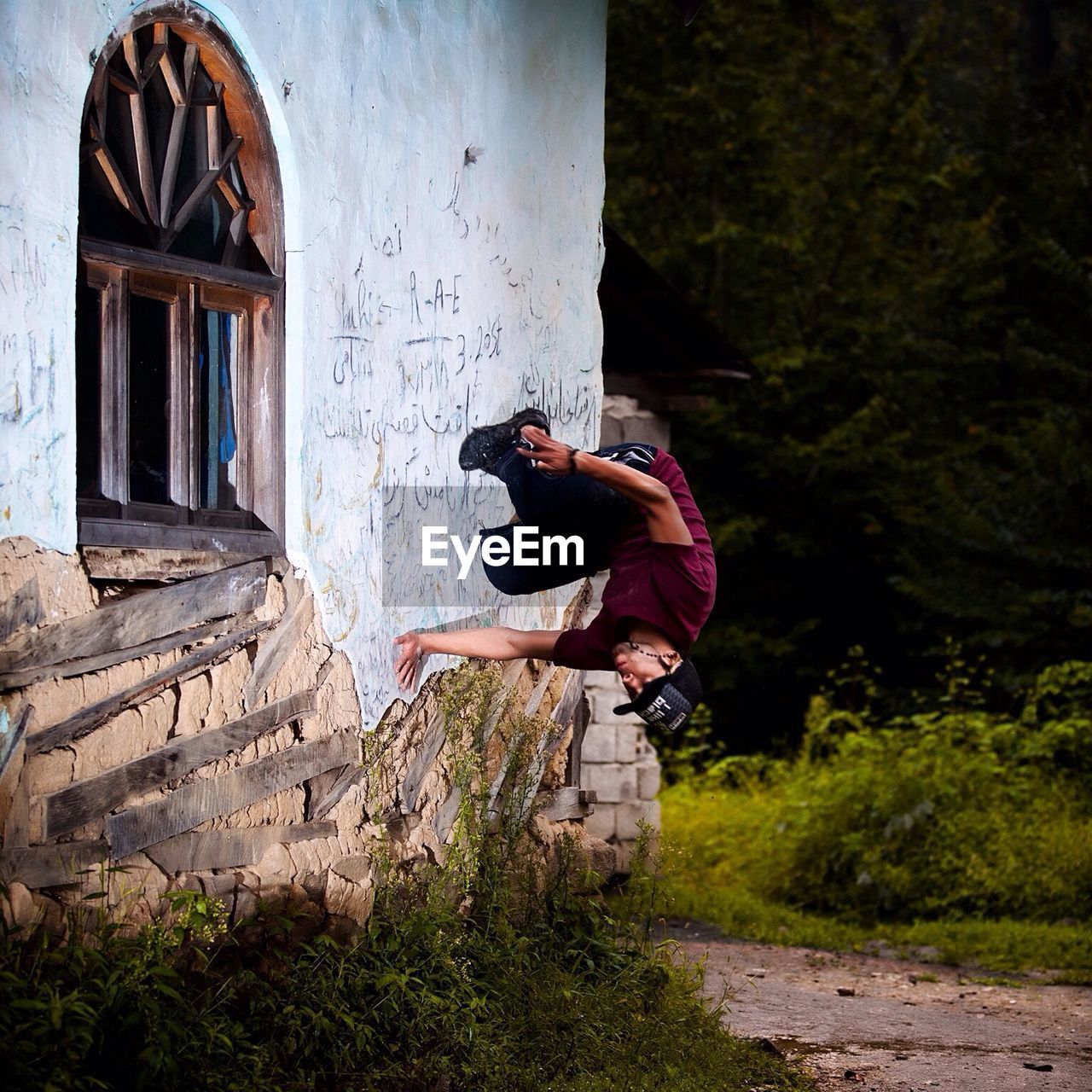 Man doing parkour jump