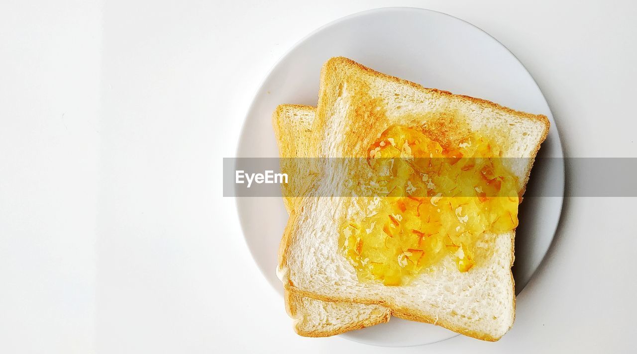 High angle view of breakfast served in plate